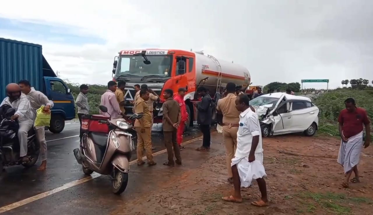 டேங்கர் லாரி மீது கார் மோதியதில் முன்னாள் ராணுவ வீரர் உயிரிழப்பு..,