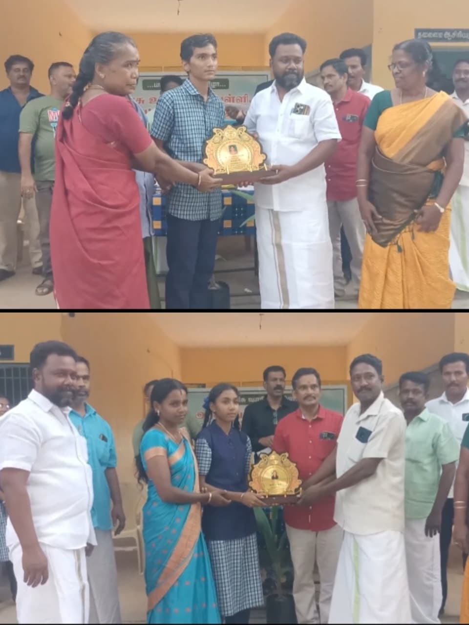 முன்னாள் மாணவர்கள் இணைந்து மாணவர்களுக்கு பரிசு வழங்கி ஊக்கப்படுத்திய நெகிழ்ச்சி சம்பவம்..,