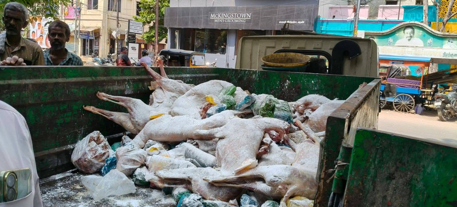 மதுரையில் கெட்டுப்போன 1200 கிலோ எடையுள்ள ஆடு, கோழி இறைச்சி பறிமுதல்..,