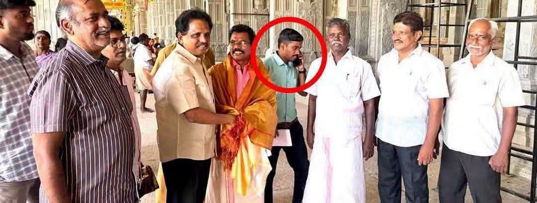 கோவிலுக்குள் செல்போன் பயன்படுத்திய பாராளுமன்ற உறுப்பினர் மற்றும் உடன் சென்றவர்கள்..,